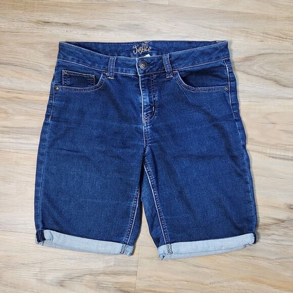 🧚‍♂️Justice Blue Denim Cuffed Bermuda Jean Shorts 14 Plus - Picture 1 of 8